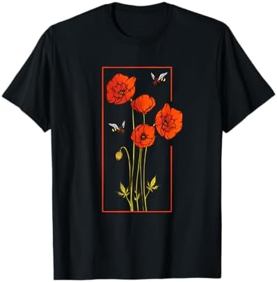 Amazon.com: Floral Flower Line Art Poppy Poppies Wildflower T